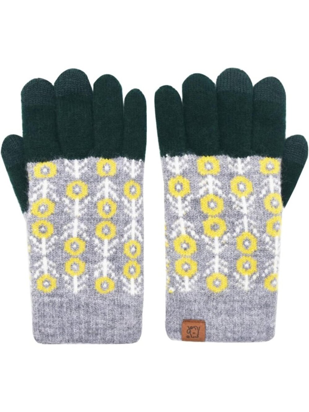 Women's Yellow Daisy Winter Touch Screen Cable Knit Texting Mitten Warm Gloves